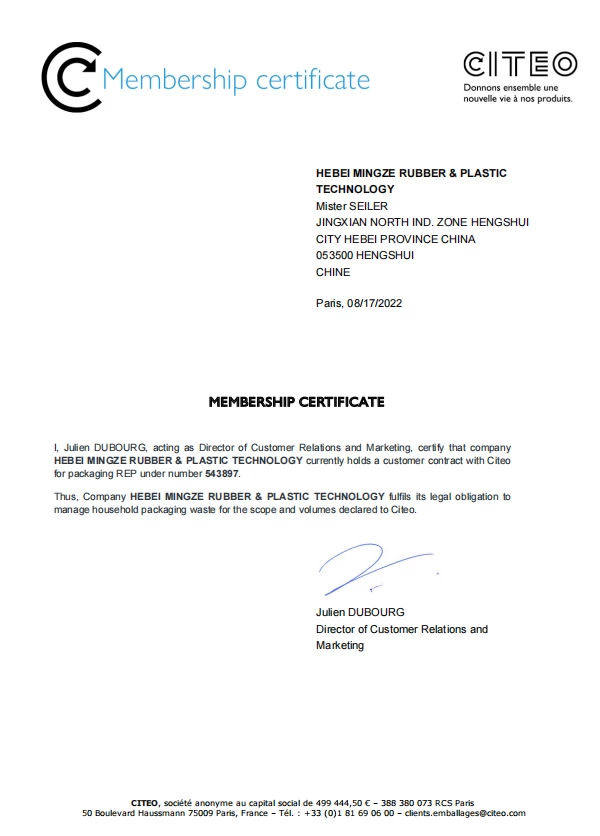 French Packaging Certificate